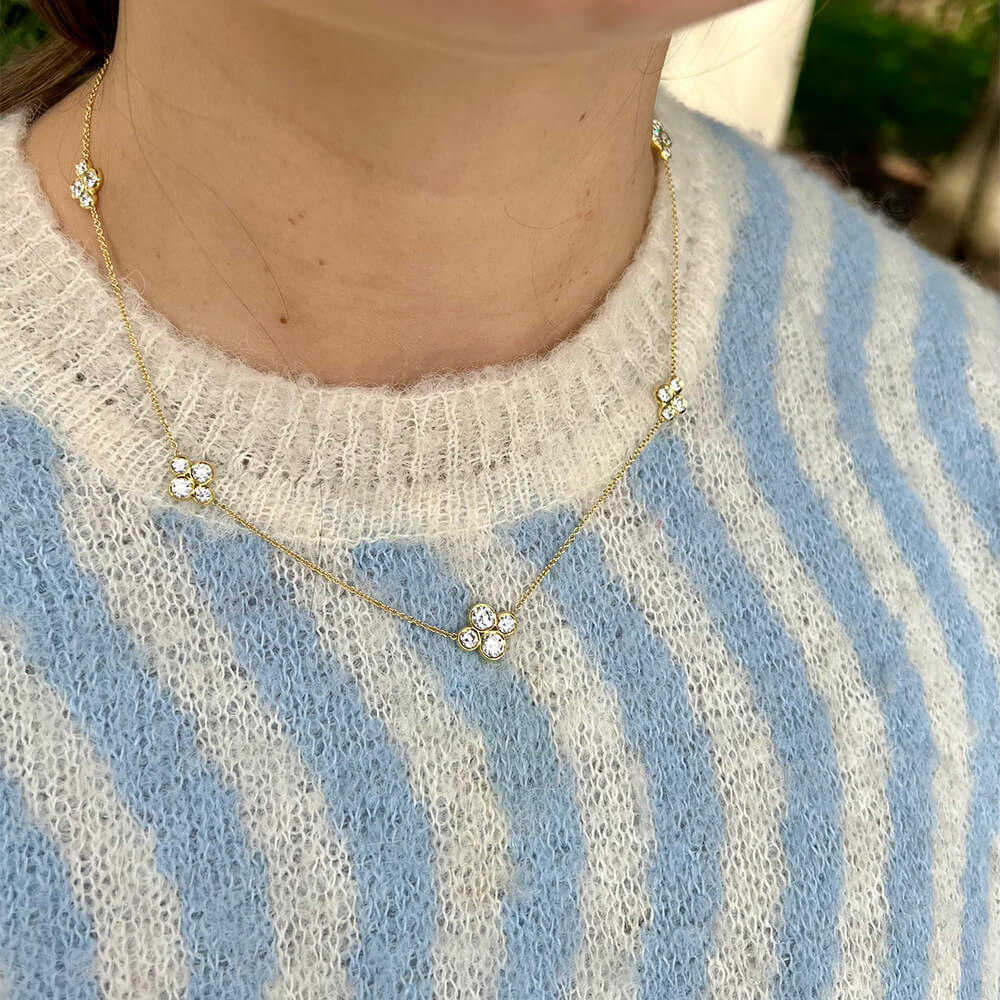 Woman wearing Anderson 18K gold and diamond necklace
