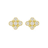 A pair of 18K yellow gold diamond stud earrings with beaded accents designed by Laura Pearce