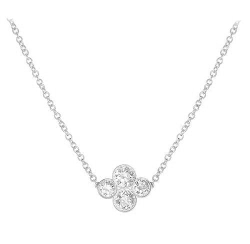 Platinum necklace with a clover-shaped pendant on a white background