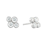 Side view of a pair of Anderson platinum diamond earrings