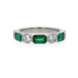 Art Deco platinum emerald and diamond band ring 
