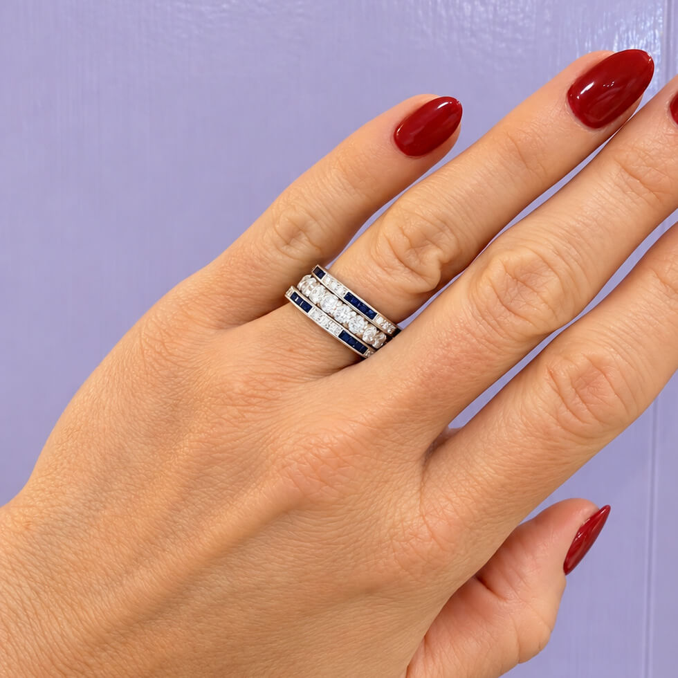 Art Deco Platinum Diamond and Sapphire Eternity Band