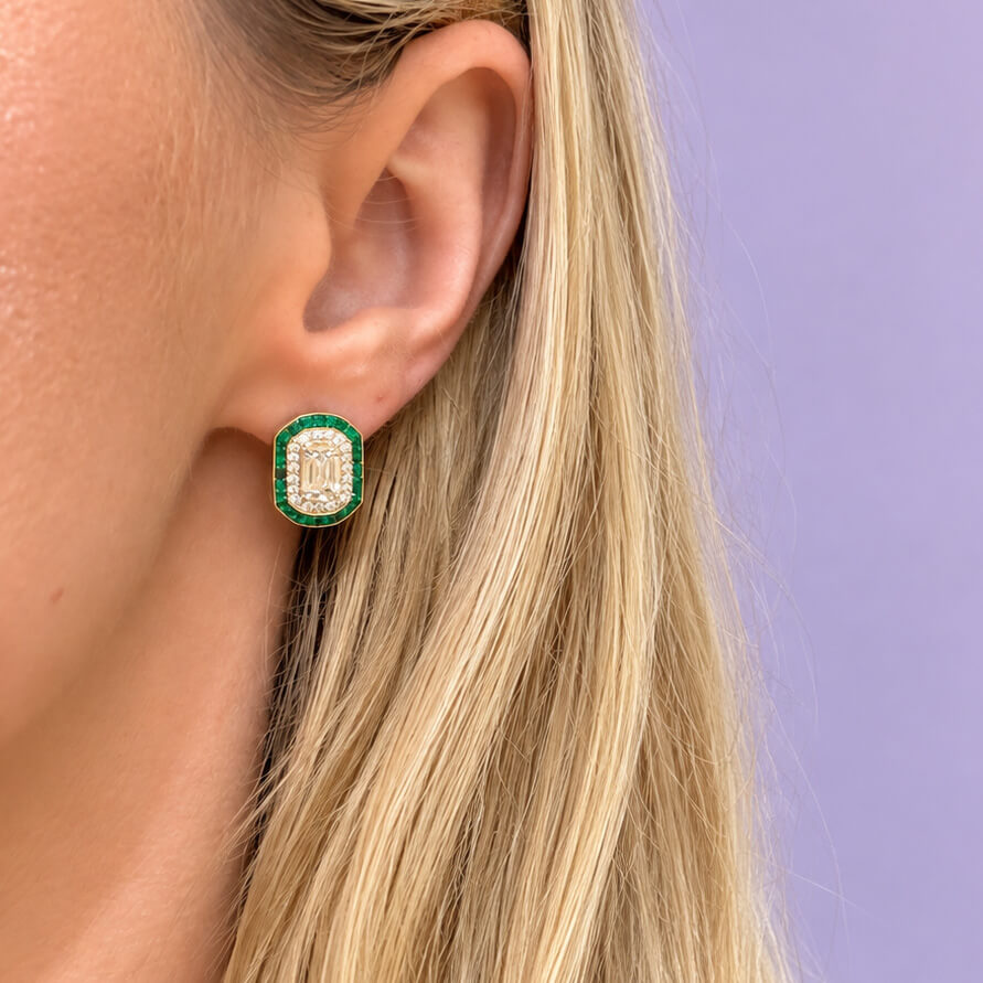 Kwiat Ashoka Diamond Drop Earrings with Emerald and Diamond Halos