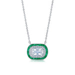 Ashoka Diamond Pendant Necklace with Emerald and Diamond Halos