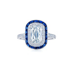 Kwiat Platinum Ashoka Ring with Sapphire and Diamond Halos