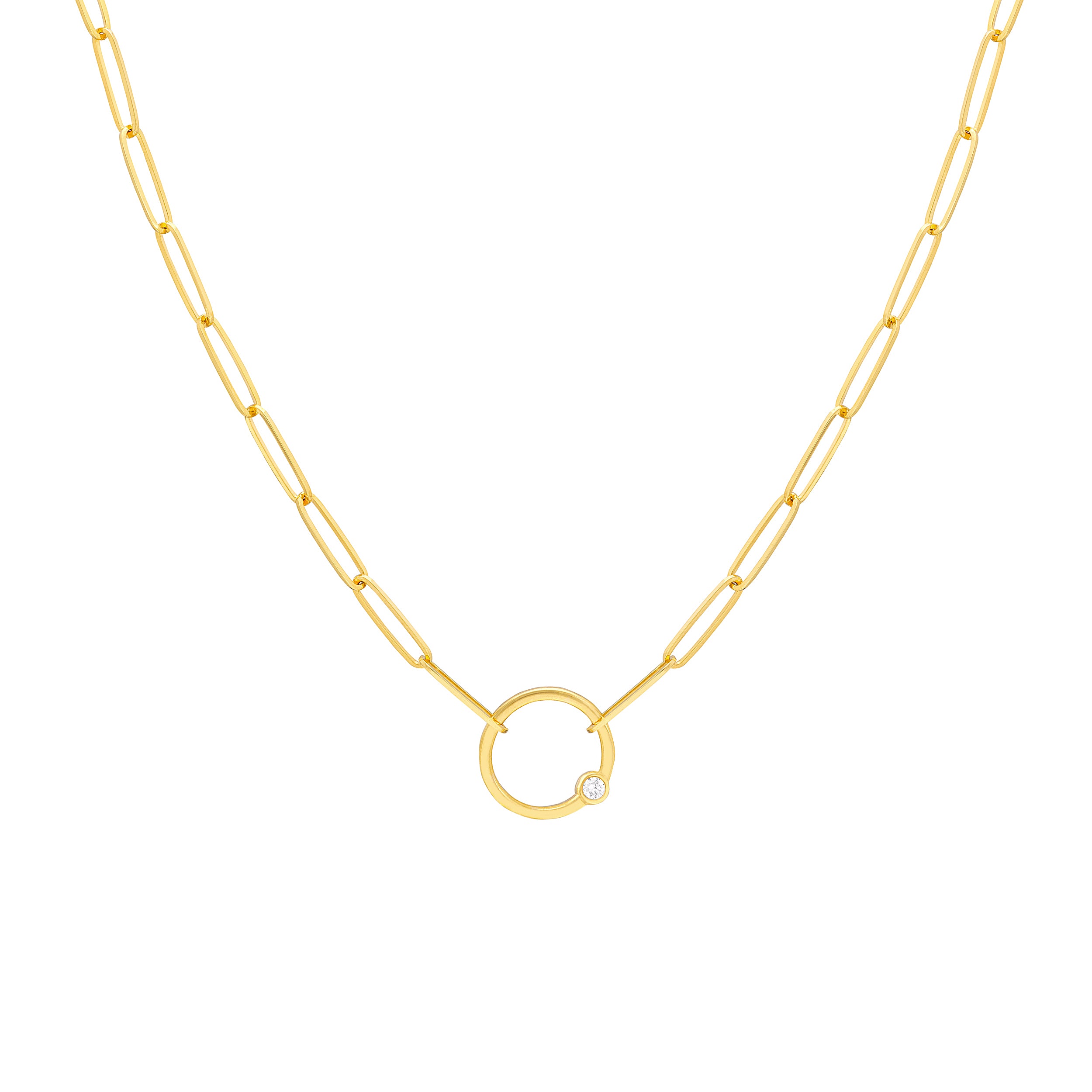 14K Gold necklace with a small circular pendant on a white background
