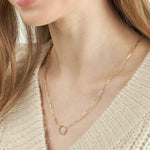 14K Yellos Gold Bezel Diamond Ring Paper Clip Necklace on model