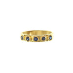 Elizabeth Locke 19K yellow gold blue sapphire flat ribbon stack ring 