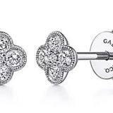 14K White Golf Diamond Clover Stud