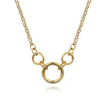 14k Gold necklace with interlocking rings on a white background designed by Gabriel & Co