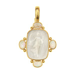 19K Gold pendant with a crystal white stone and smaller stones on a white background 