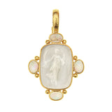 19K Gold pendant with a crystal white stone and smaller stones on a white background 
