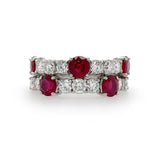 Platinum Ruby and Diamond Double Band Ring