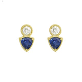 Custom designed 18K gold bezel set sapphire and diamond earrings