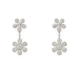 A pair of platinum and diamond flower drop earrings with floral design 