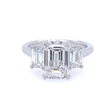 Custom Platinum Three Stone Emerald Cut Diamond Ring