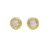 A pair of 18K yellow gold earrings with a round design and a central diamond embellishment.