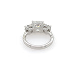 Back view of three stone diamond cushion cut ring