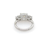 Back view of three stone diamond cushion cut ring
