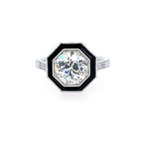Platinum and Diamonds Engagement ring with Onyx detail