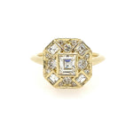 Custom designed step cut and square diamond ring in 18K yellow gold 