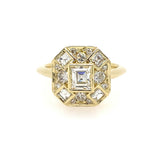 Custom designed step cut and square diamond ring in 18K yellow gold 