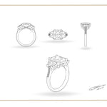 Set of custom diamond ring design illustrations on a white background