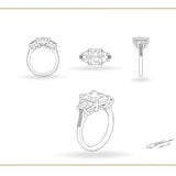 Set of custom diamond ring design illustrations on a white background