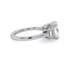 Custom designed Cushion Cut Diamond Ring with Trapezoid Diamond Side Stones in Platinum