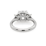 Custom designed Cushion Cut Diamond Ring with Trapezoid Diamond Side Stones in Platinum