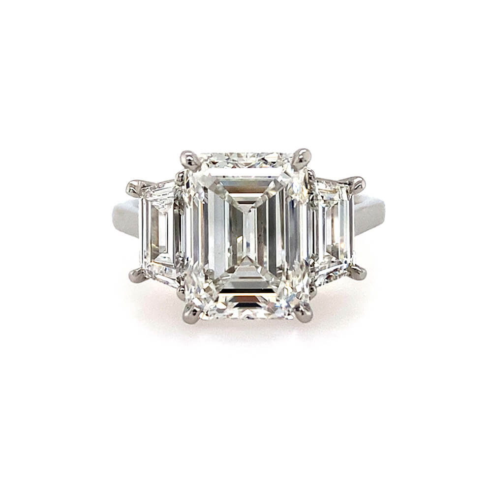Emerald Cut Diamond Engagement Ring with Trapezoid Side Stones in Platinum