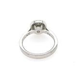 back view Diamond ring with emerald halo set in platinum