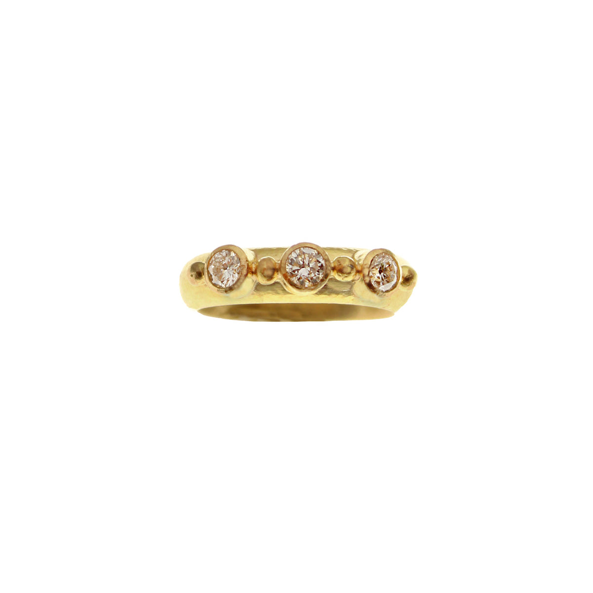 19K Gold ring with embedded diamonds on a white background