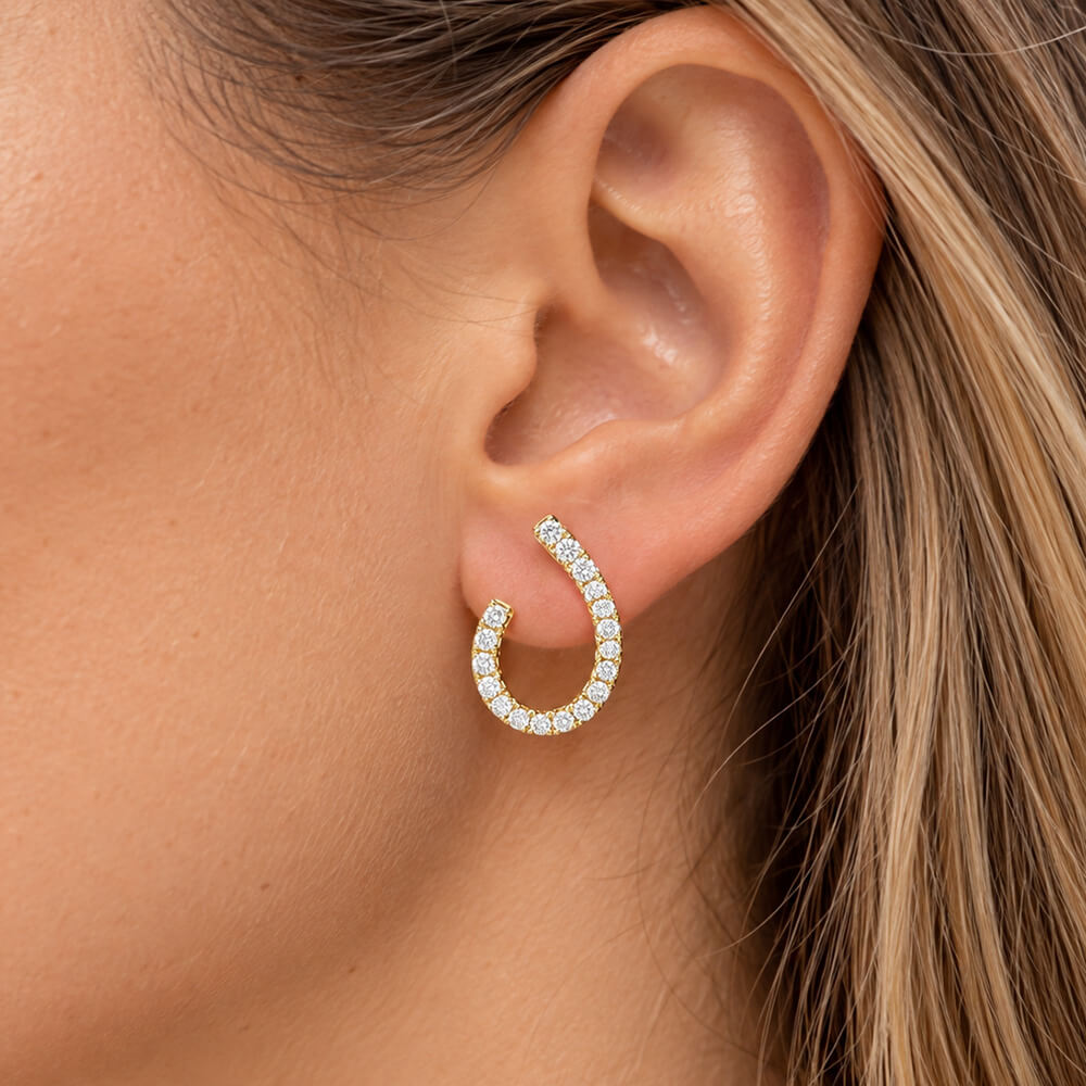 14k yellow gold diamond front open hook stud earrings 