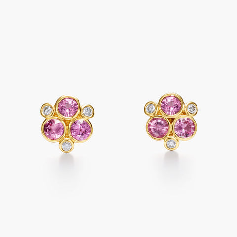 Temple St. Clair 18K Yellow Gold Pink Sapphire and Diamond Studs