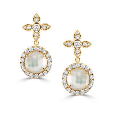 18k Yellow Gold Diamond & Mother of Pearl Drops
