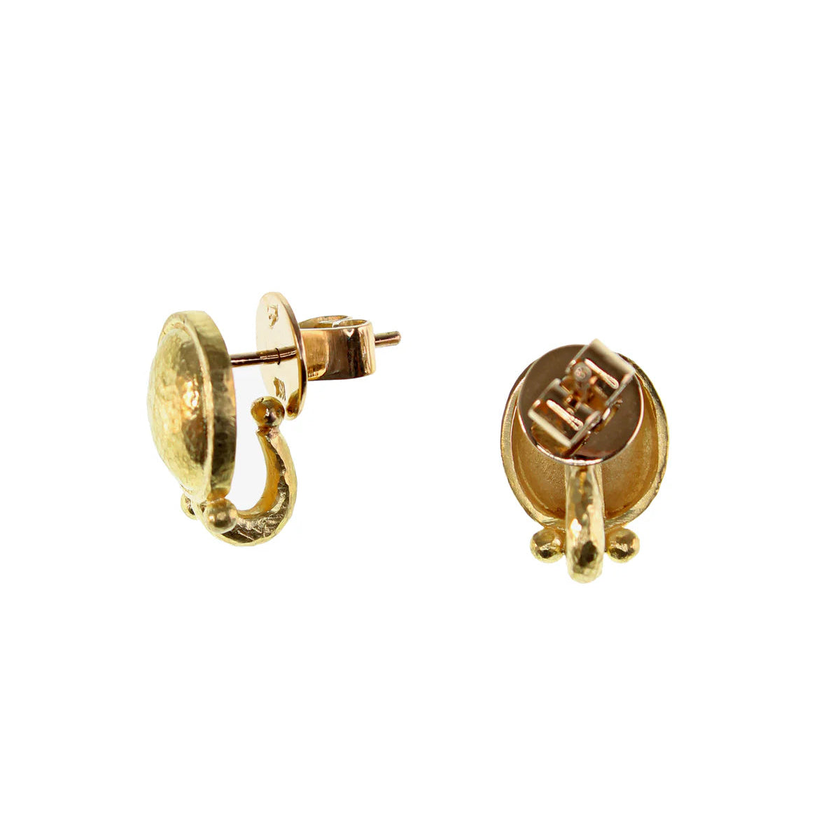 Side view of Elizabeth Locke 19K Gold Dome Earrings with charm holder 