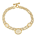 Elizabeth Locke 19K yellow gold Rock Crystal and Pearl necklace on a white background