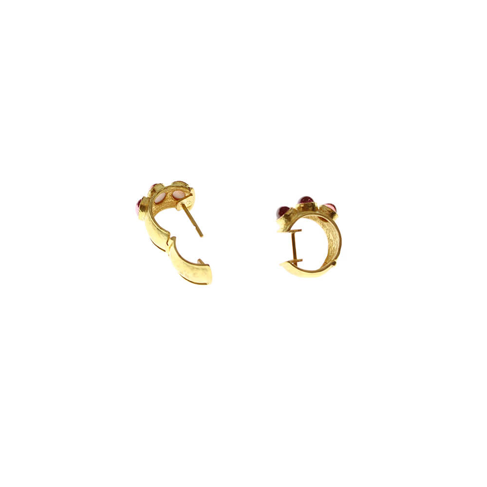 Elizabeth Locke 19k Yellow Gold Pink Tourmaline Curved Wide Hoop Earrings
