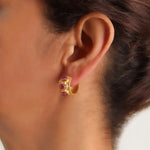 Elizabeth Locke 19k Yellow Gold Pink Tourmaline Curved Wide Hoop Earrings