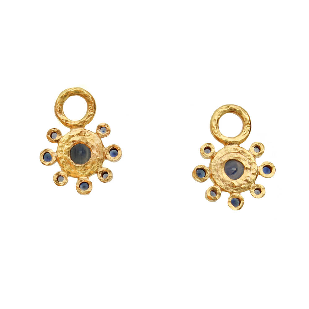 back view of Elizabeth Locke 19k yellow gold blue sapphire earring charms 