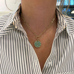 Emerald and Diamond Round Disc Pendant Necklace