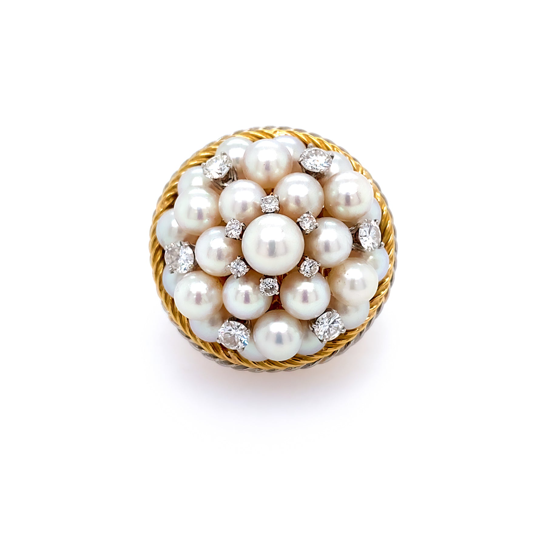 Estate 18K Pearl and Diamond Ring
