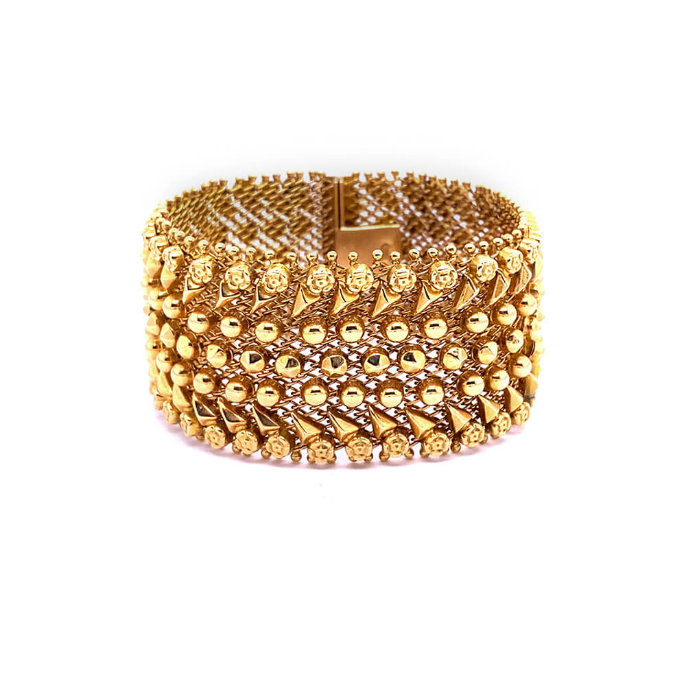 Estate Gold bracelet with intricate mesh design on a white background