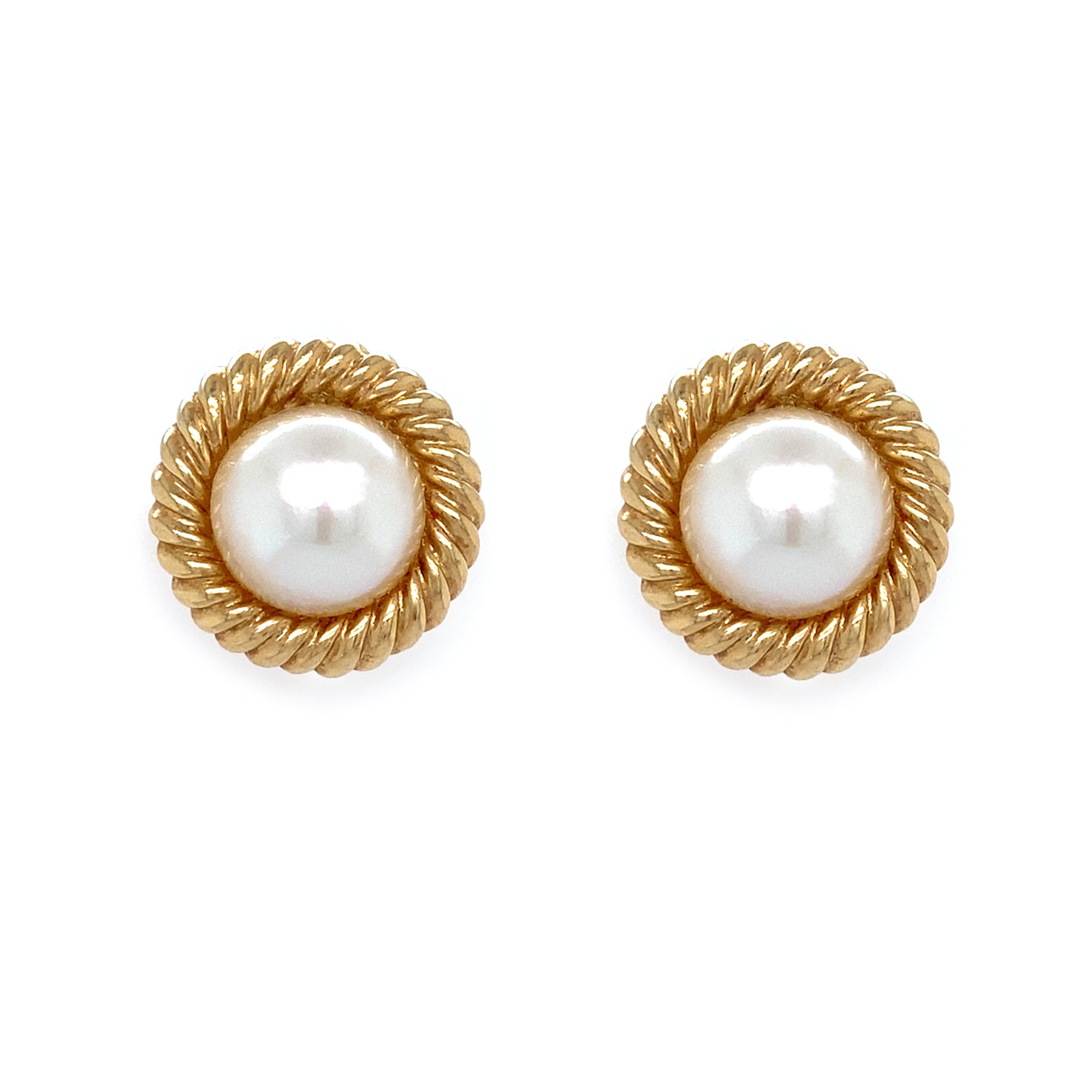 Estate Peal and Gold Clip-On Earrings 