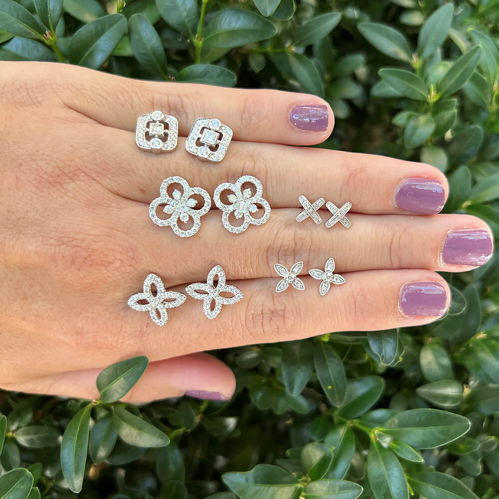 Victorian 'Gaby' Diamond Flower Stud Earrings