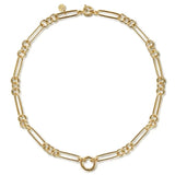 14K Gold chain paper clip necklace on a white background