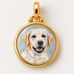 Classic 18k yellow gold Gold Bezel Pet Portrait Pendant designed by Laura Peaarce