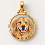 Classic 18k yellow gold Gold Bezel Pet Portrait Pendant designed by Laura Peaarce
