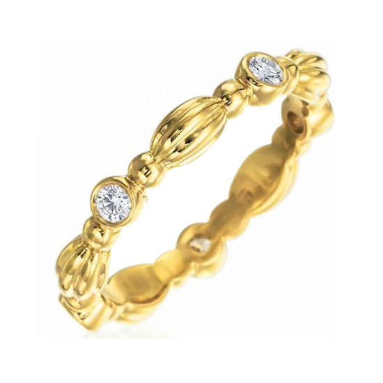 18K yellow gold stackable ring with multiple diamond accents